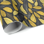 Elegant Black Golden & Grey Botanical Leaves ラッピングペーパー (ロールコーナー)