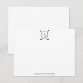 Elegant Black Golf Monogram Crest Flat Note Card ノートカード (正面/裏面)