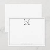Elegant Black Golf Monogram Crest Flat Note Card ノートカード (正面/裏面)