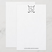 Elegant Black Golf Monogram Crest Stationery 便箋 (正面/裏面)