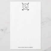 Elegant Black Golf Monogram Crest Stationery 便箋 (正面)
