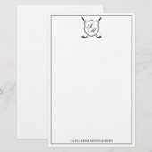 Elegant Black Golf Monogram Crest Stationery 便箋 (正面/裏面)