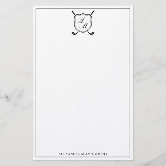 Elegant Black Golf Monogram Crest Stationery 便箋