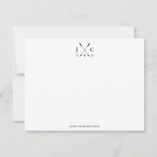Elegant Black Golf Monogram Flat Note Card ノートカード