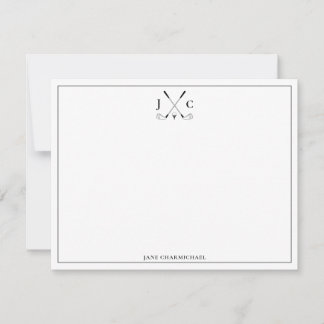 Elegant Black Golf Monogram Flat Note Card ノートカード