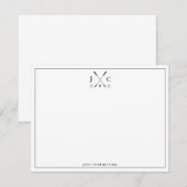 Elegant Black Golf Monogram Flat Note Card ノートカード (正面/裏面)