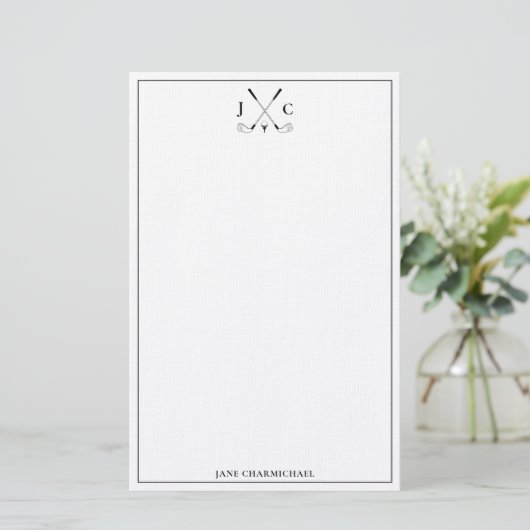 Elegant Black Golf Monogram Stationery 便箋 (スタンド正面)