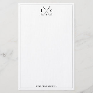 Elegant Black Golf Monogram Stationery 便箋