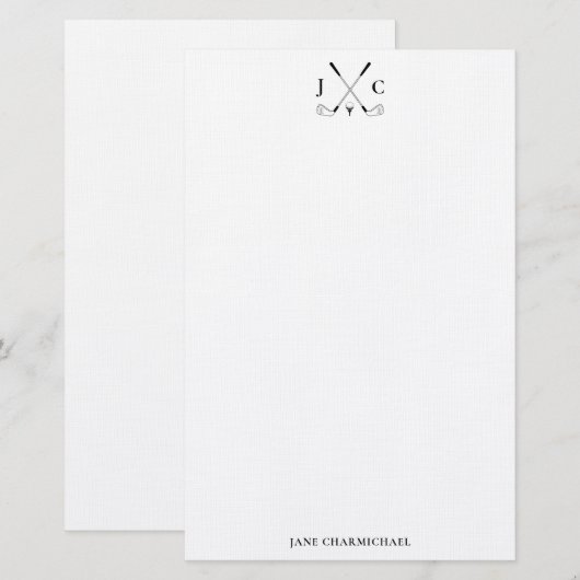 Elegant Black Golf Monogram Stationery 便箋 (正面/裏面)