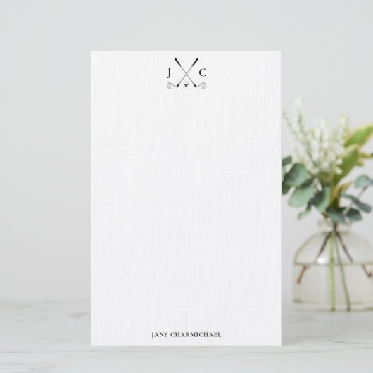 Elegant Black Golf Monogram Stationery 便箋 (スタンド正面)