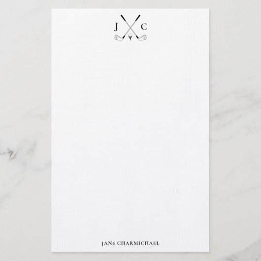 Elegant Black Golf Monogram Stationery 便箋 (正面)