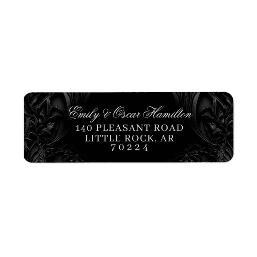 Elegant Black Gothic Damask Moody Return Address ラベル (正面)