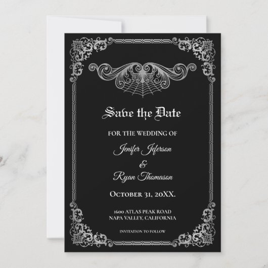 Elegant black Gothic wedding save the date 案内状 (正面)