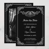 Elegant black Gothic wedding save the date 案内状 (正面/裏面)