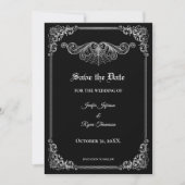 Elegant black Gothic wedding save the date 案内状 (正面)