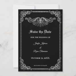 Elegant black Gothic wedding save the date 案内状