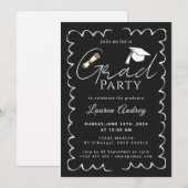 Elegant Black Graduation Party Invitation 招待状 (正面/裏面)