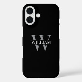 Elegant black &gray white Personalized monogram iPhone 16ケース