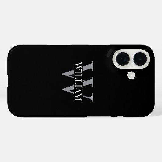Elegant black &gray white Personalized monogram Case-Mate iPhoneケース (裏面 (横))