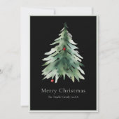 Elegant Black Green Watercolor Christmas Tree シーズンカード (正面)