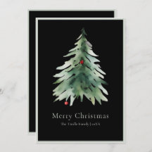 Elegant Black Green Watercolor Christmas Tree