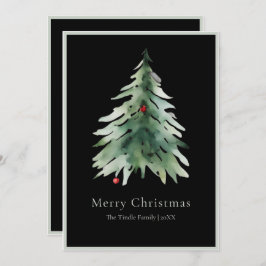 Elegant Black Green Watercolor Christmas Tree シーズンカード