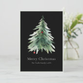 Elegant Black Green Watercolor Christmas Tree シーズンカード (スタンド正面)