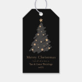 Elegant Black Grey Gold Script Christmas Tree ギフトタグ (正面)