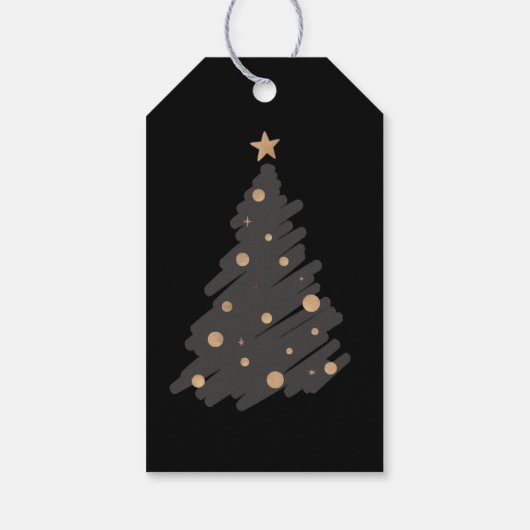 Elegant Black Grey Gold Script Christmas Tree ギフトタグ (裏面)