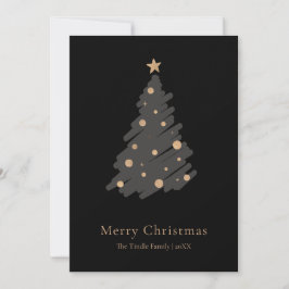 Elegant Black Grey Gold Script Christmas Tree シーズンカード