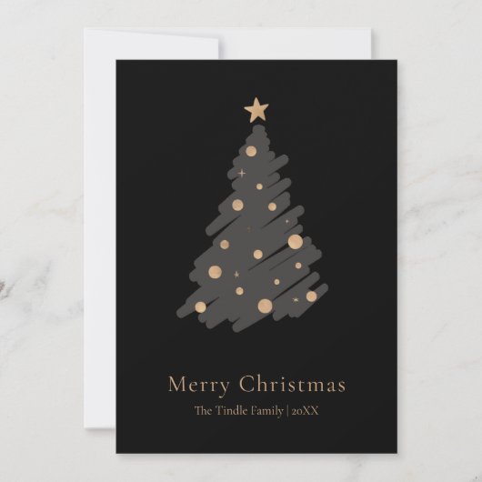 Elegant Black Grey Gold Script Christmas Tree シーズンカード (正面)