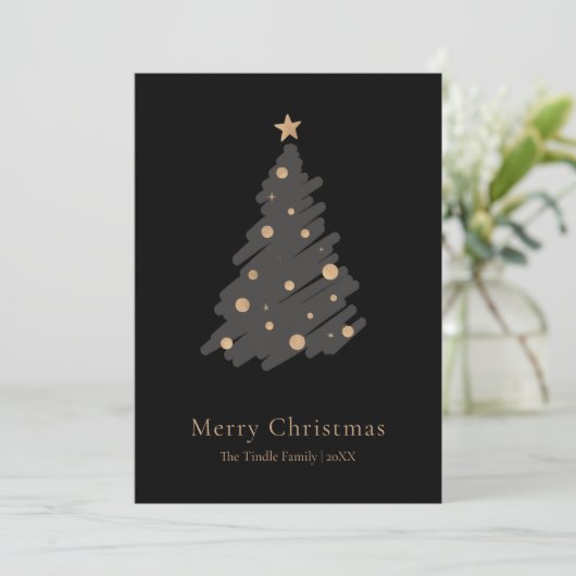 Elegant Black Grey Gold Script Christmas Tree シーズンカード (スタンド正面)