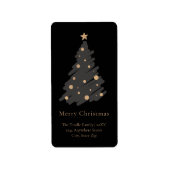 Elegant Black Grey Gold Script Christmas Tree ラベル (正面)