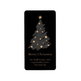 Elegant Black Grey Gold Script Christmas Tree ラベル