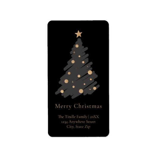 Elegant Black Grey Gold Script Christmas Tree ラベル (正面)