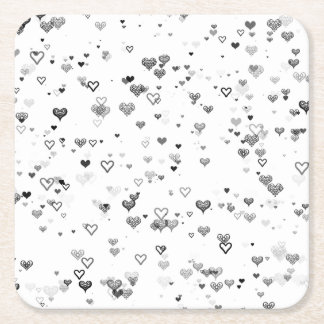 Elegant Black & Grey Hearts Pattern Coaster スクエアペーパーコースター