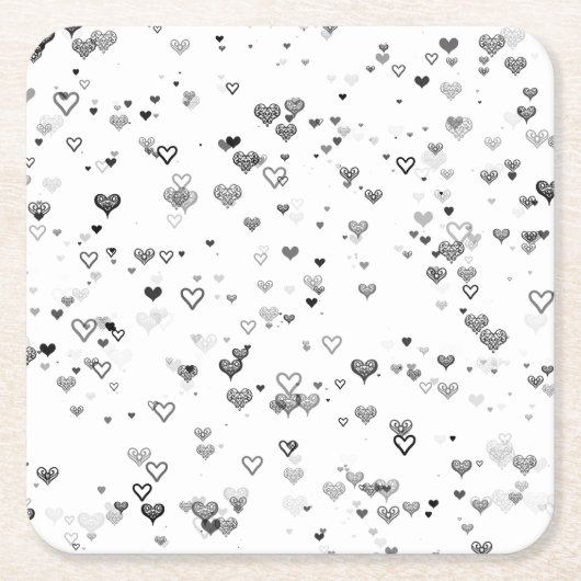 Elegant Black & Grey Hearts Pattern Coaster スクエアペーパーコースター (正面)