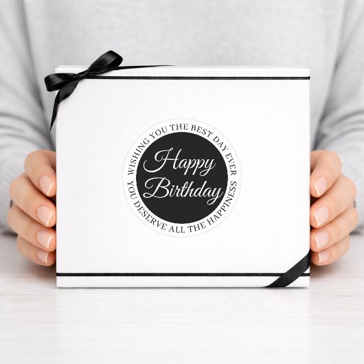 Elegant Black “Happy Birthday” Sticker ラウンドシール