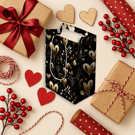 Elegant Black Heart Romance スモールペーパーバッグ