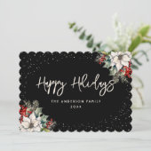 Elegant Black Holly Berries White Poinsettia シーズンカード (スタンド正面)