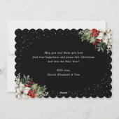 Elegant Black Holly Berries White Poinsettia シーズンカード (裏面)