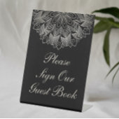 Elegant Black Indian Boho Wedding Guest Book 台座サイン
