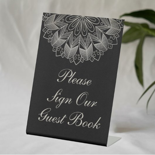 Elegant Black Indian Boho Wedding Guest Book 台座サイン