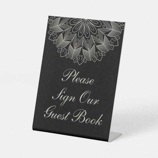 Elegant Black Indian Boho Wedding Guest Book 台座サイン (正面)