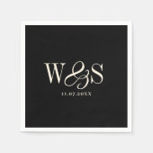 Elegant black initial wedding couples スタンダードカクテルナプキン (正面)