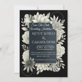 Elegant Black & Ivory Floral Wedding Invitation  招待状 (正面)