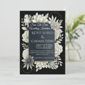 Elegant Black & Ivory Floral Wedding Invitation  招待状 (スタンド正面)