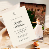 Elegant Black & Ivory Monogram Wedding Photo 招待状