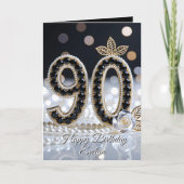 Elegant Black Jewels Pearls And Gold 90th Birthday カード (正面)