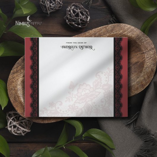 Elegant Black Lace and Deep Red Notecard ノートカード